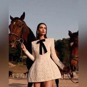 NWOT BRONX AND BANCO Courtney Beige long sleeve Mini Dress, wedding bridal dress